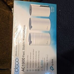NWT 3 Pack TP-Link Mesh WiFi System Box has damage from shipping and is sealed.